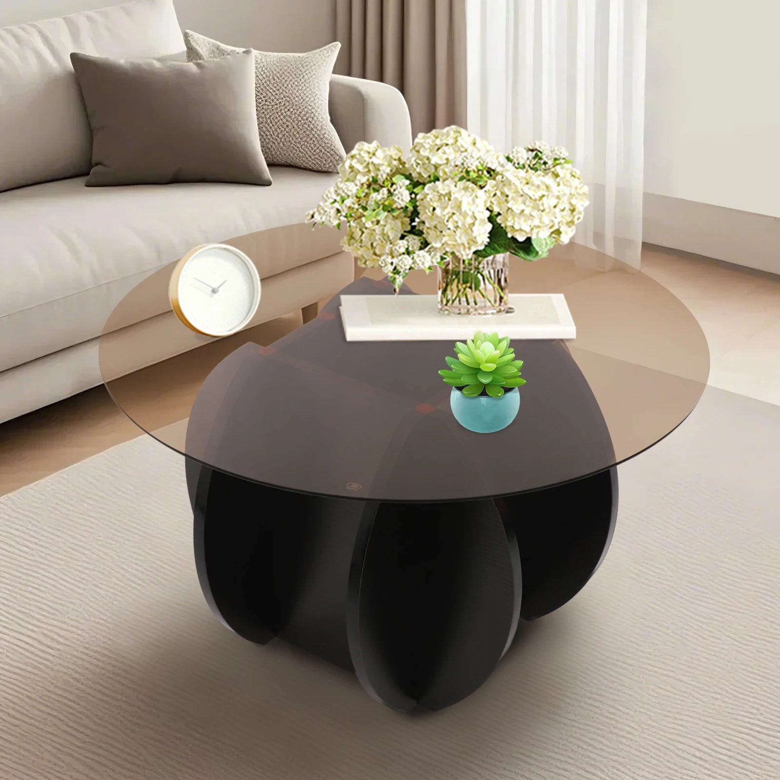 70CM round Luxury Modern Glass Coffee Table, Living Room, Small Household, Minimalist Coffee Table