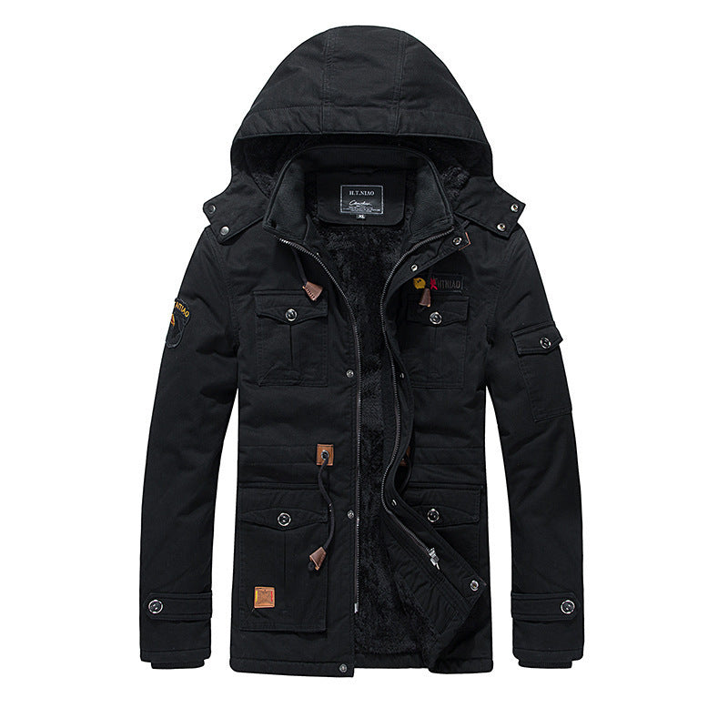 Men's Fleece Padded Jacket Mid-length Hooded Jacket