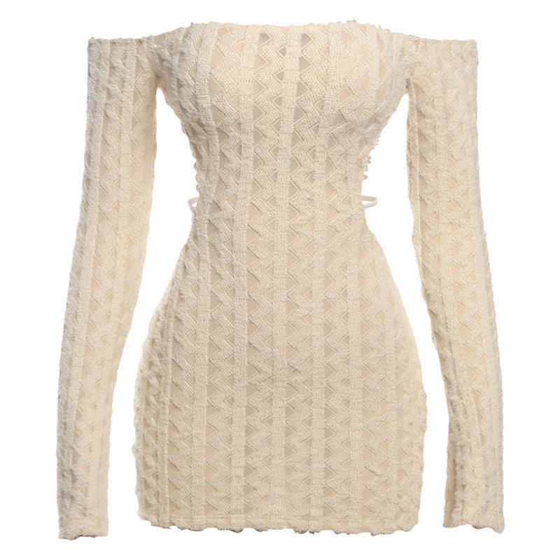 Minimalist Off-Shoulder Dress – High Waist Slim Fit