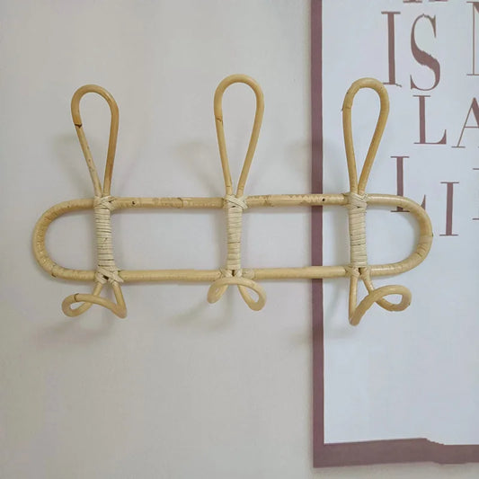 Rattan Wall Hooks Rattan Hanger Kids Garments Organizer Rack Clothes Hat Hanging Hook Kids Room Decor Hangers Clothing Storage