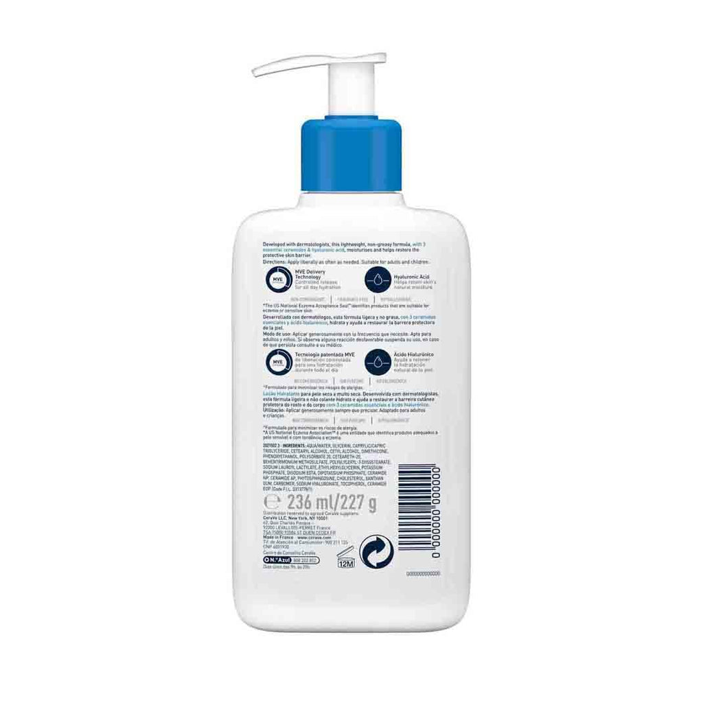Cerave Loción Hidratante, Para Piel Seca, Hidrata Y Restaura La Barrera Protectora De La Piel, Enriquecida Con Ceramidas Esenciales Y Ácido Hialurónico, Fórmula Ligera, Apta Para Rostro Y Cuerpo,236Ml