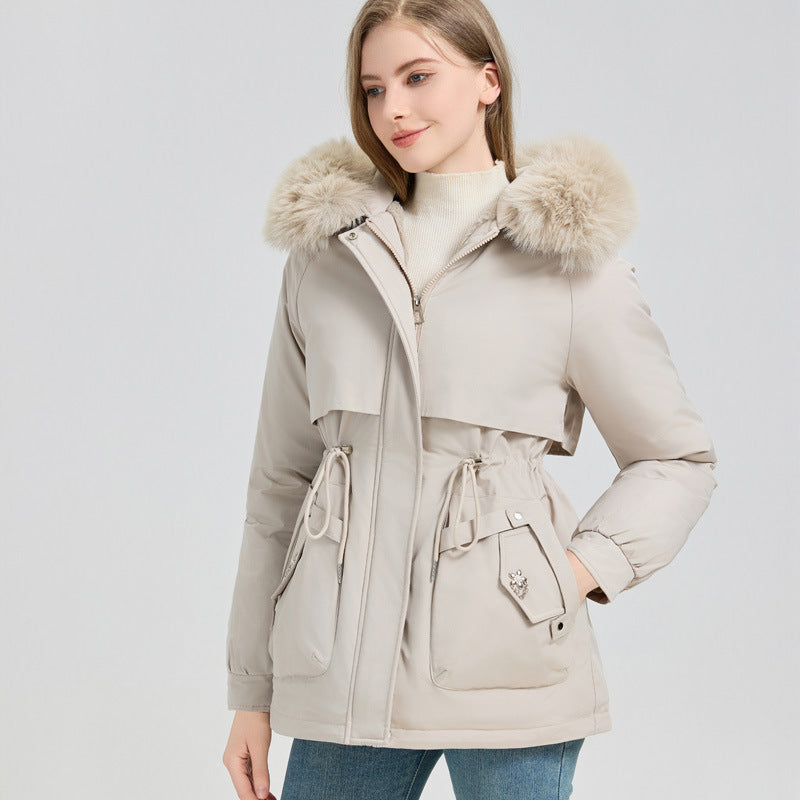 Waist Trimming Short Hooded New Big Fur Collar Coat