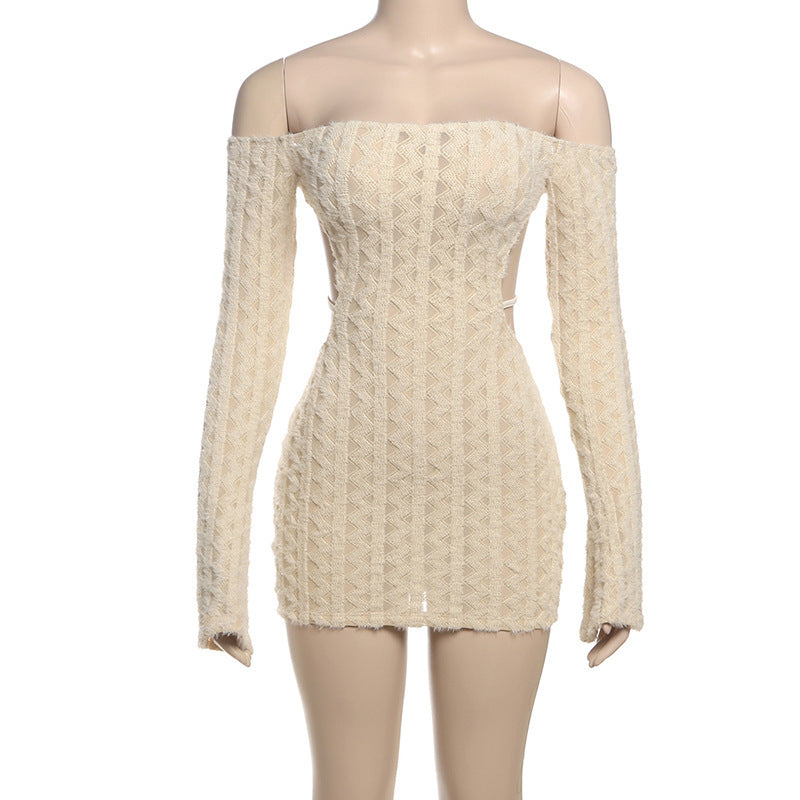 Minimalist Off-Shoulder Dress – High Waist Slim Fit