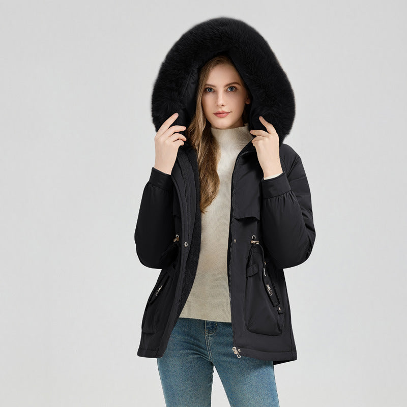 Waist Trimming Short Hooded New Big Fur Collar Coat