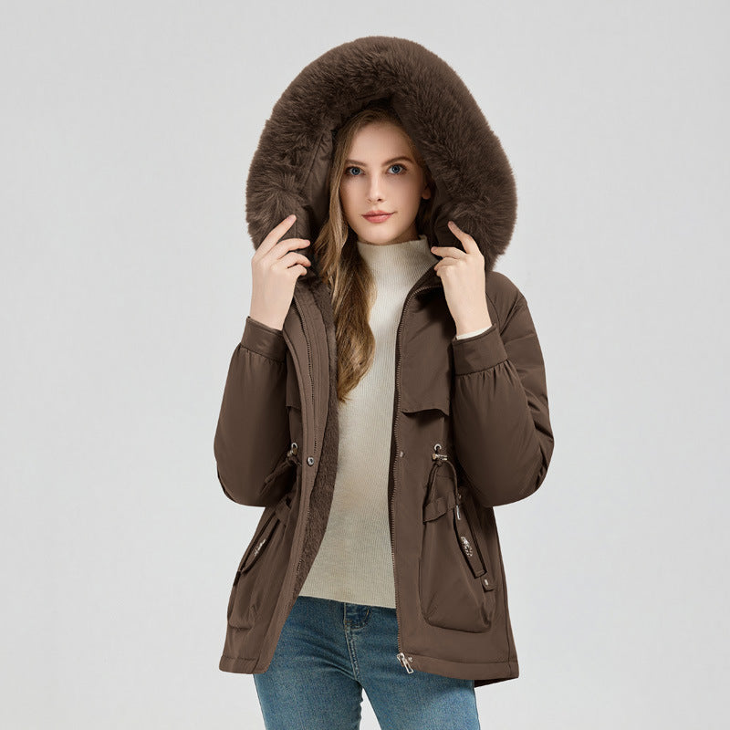 Waist Trimming Short Hooded New Big Fur Collar Coat