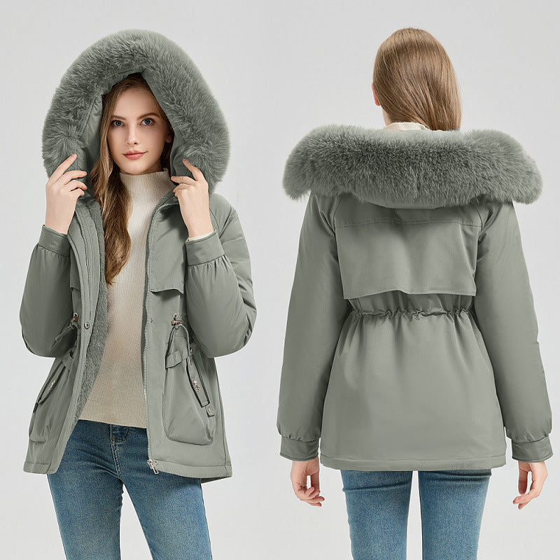 Waist Trimming Short Hooded New Big Fur Collar Coat